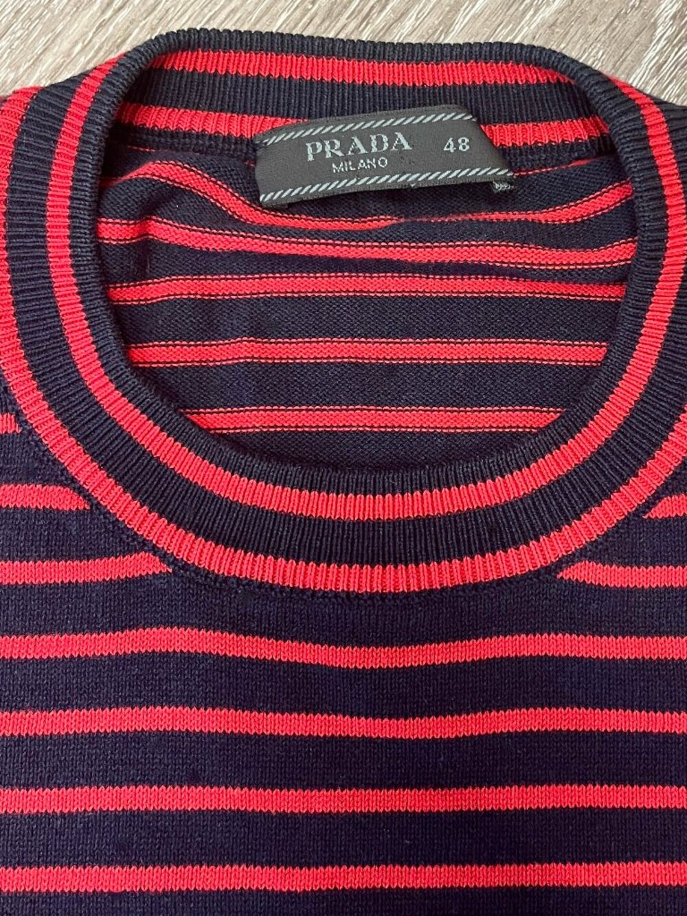 PRADA RETRO NAVY / RED STRIPE COTTON SWEATER - 48 / SMALL